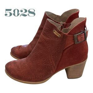 5028 Fifty-Twenty Eight Women's Burgundy Leather Zipper Heeled Ankle Boots 41